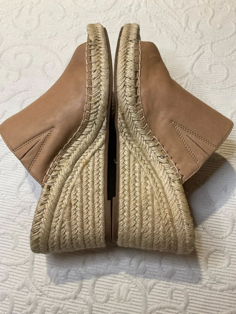 Lucky Brand Taupe Leather Espadrille Wedge Slides